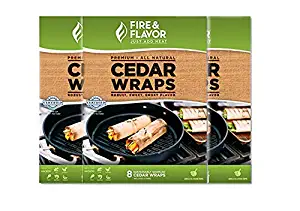 Fire & Flavor Natural Red Cedar Grilling Paper Wraps w Cotton String Ties, 8.5 X 6.25 Inch, 8 Count, Pack of 3
