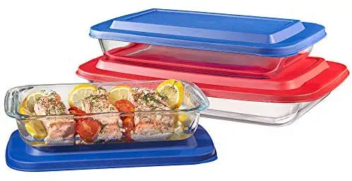 Set of 3 Upgraded Rectangular Glass Bakeware Set with Multi-Color BPA-Free Lids | Superior Oblong Glass Baking Dishes for Casseroles, Lasagna, Leftovers, Cooking, | Essential Kitchen Items