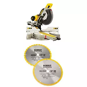 DEWALT DWS780 12-Inch Double Bevel Sliding Compound Miter Saw w/ DW3128P5 80 Tooth and 32T ATB Thin Kerf 12-inch Crosscutting Miter Saw Blade, 2 Pack