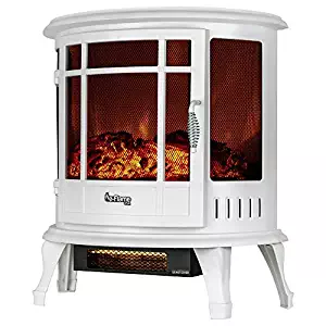 e-Flame USA Regal Portable Electric Fireplace Stove (Winter White) - This 25-inch Tall Freestanding Fireplace Features Heater and Fan Settings with Realistic and Brightly Burning Fire and Logs