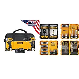DEWALT 20V MAX Impact Driver and Drill Combo Kit (DCK280C2) with DEWALT DWA2FTS100 Screwdriving and Drilling Set 100 Piece