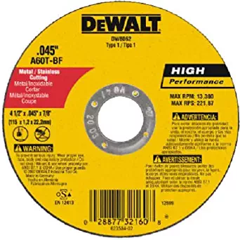 DeWalt DW8062 4-1/2" x .045 x 7/8" Type 1 Metal Cut Off Wheel - Quantity 20