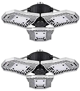 （2 Pack）LED Garage Lights, 60W Adjustable Trilights LED Garage Ceiling Light Fixture, Low & High Bay Deformable LED Light Bulbs with 6000LM 6000K for Shops, Attic, Area, Basement Home Indoor Lighting