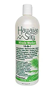 Hawaiian Silky Leave In Conditioner Keratin Oil Frizz-Free 32 oz - Jojoba Oil Enriched - Damaged Scalp Solution - for Color Treated Hair Men, Women and Kids