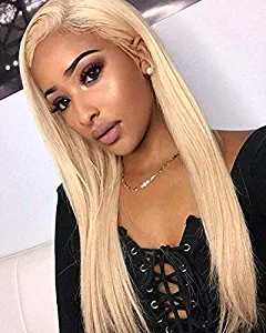 Blonde 613 Lace Front Wig Human Hair With Baby Hair, 130 Density Straight Human Hair Lace Wig Pre Plucked, Bleached Knots Transparent Lace (18 inch, lace front wig)