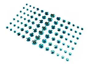 1Sheet 91pcs Assorted Size 5MM/8MM/10MM/12MM Self-adhesive Jewels Rhinestone Crystal Shiny Stickers Eyes pad For Body Face Nail Crafts Festival Carnival Party Makeup Perform Eye Shado (Blue)