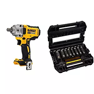 DEWALT DCF894B 20V Max Xr 1/2" Mid-Range Cordless Impact Wrench with Detent Pin Anvil with DEWALT DW22812 1/2-Inch 10-Piece IMPACT READY Socket Set (SAE)