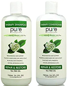 PURE Tea Tree Oil Shampoo & Conditioner Set, 26.5 oz. each - Tea Tree Shampoo + Tea Tree Conditioner for Deep Cleansing Itchy Scalp & Dry Hair (Pure Tea Tree Shampoo Conditioner Set)