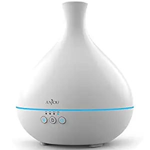 Essential Oil Diffuser, Anjou 500ml BPA Free Cool Mist Humidifier Aromatherapy Auto Shut-Off Diffuser, Adjustable Mist Mode, 7 Color LED Light for 12hrs of Continuous Quiet Diffuser Aroma, White
