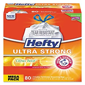 Hefty E84546 Ultra Strong Tall Kitchen Bags, 13gal.9 mil, White, Citrus Twist, 80/Box