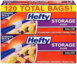 Hefty Slider Storage Bags - Gallon Size, 4 Boxes of 30 Bags (120 total)
