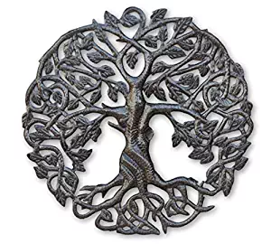 Small Tree of Life Metal Wall Art, Contemporary Steel Artwork Decor, Celtic Family Trees, 17.25" Round Modern Plaque, Handmade in Haiti,Fair Trade Certified