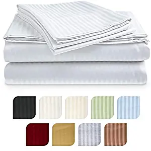 Crystal Trading 4-Piece Bed Sheet Set - Dobby Stripe - Microfiber - (Queen, White)
