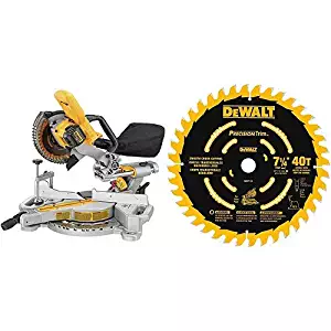 DEWALT DCS361B 20V Max Cordless Miter Saw (Tool Only) with DEWALT DW7114PT DEWALT DW7114PT 40T Precision Trim Miter Saw Blade, 7-1/4"