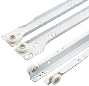Prime-Line R 7212 Drawer Slide Kit – Replace Drawer Track Hardware – Self-Closing Design –Fits Most Bottom/ Side-Mounted Drawer Systems –19-3/4” Steel Tracks, Plastic Wheels, White 1 Pair (2 LH, 2 RH)