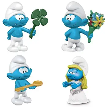 Schleich Smurf Mixed Set of 4 New Smurfs Includes Smurf with Bouquet, Smurf with Key and Smurf with Clover Leaf Packaged, Ready to Give