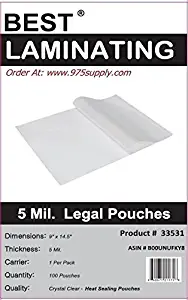 Best Laminating® - 5 Mil Clear Legal Size Thermal Laminating Pouches - 9 X 14.5 - Qty 100
