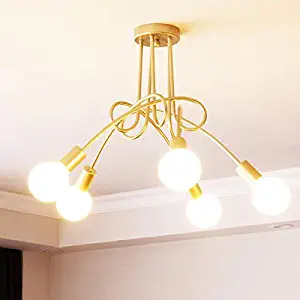 BAODEN Ceiling Light Fixture Industrial Metal Flush Mount Light Polished Gold Ceiling Lamp with 5 Lights Creative Modern Chandelier for Dining Room Kitchen Living Room Lighting (Gold Color)