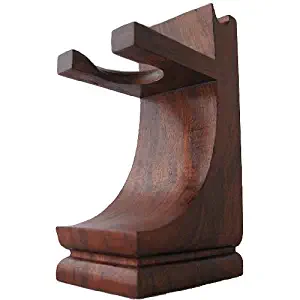 Mission Style Wood Shave Stand for Razor and Brush - Walnut Finish - for Standard Size Shave Brushes (Knots 22mm or Less)