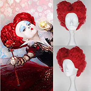 Blue Bird Alice's Adventures in Wonderland Red Queen Anime Cosplay Wig Synthetic Short Curly Red Hair for Women Girls Halloween Anime Party