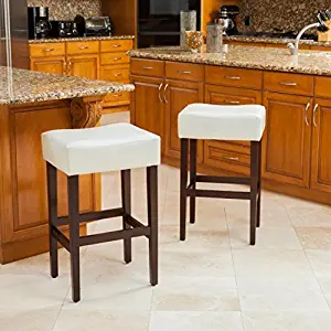 Christopher Knight Home 211322 Duff Backless Ivory Leather Bar Stools (Set of 2), WhiteBrown