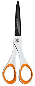 Fiskars Titanium Non-Stick Scissors 18 cm, for Right- and Left-Handed People, Titanium Coating/Stainless Steel Blade/Plastic Handles, White/Orange, 1004720