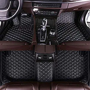 8X-SPEED Custom Car Floor Mats Fit for Mercedes Benz CLA Class 180 200 220 250 260 2014-2019 Full Coverage All Weather Protection Waterproof Non-Slip Leather Liner Set Black with Beige Line