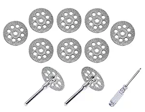 545 Diamond Cutting Wheel (22mm) 10pcs with 402 Mandrel (3mm) 2pcs and Screwdriver for Dremel Rotary Tool by MoArmor