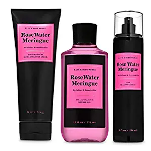 Bath and Body Works ROSE WATER MERINGUE Gift Set - Body Cream - Fragrance Mist & Shower Gel -Full size