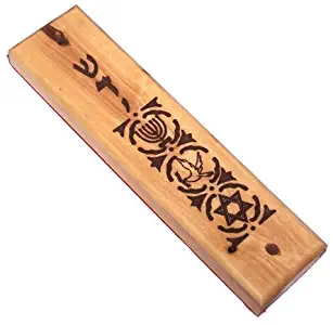 Holy Land Market Menorah with Star of David and Pigeon Polished Olive Wood Mezuzah (4 inches) - fits 2.5 Inch Klaf