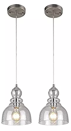 Westinghouse CD-0197 Industrial One-Light Adjustable Mini Pendant with Handblown Clear Seeded Glass, Brushed Nickel Finish-2 Pack, Shade