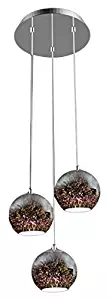 SereneLife Home Lighting Fixture - Triple Pendant Hanging Lamp Ceiling Light with 3 7.1” Circular Sphere Shaped Dome Globes, Sculpted Glass Accent, Adjustable Length and Screw-in Bulb Socket (SLLMP21)