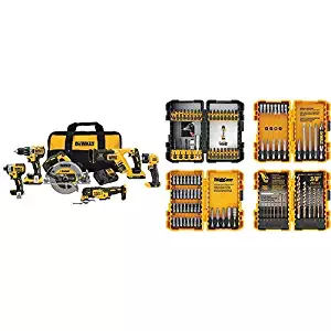 DEWALT 20V MAX XR Brushless Combo Kit Compact 6-Tool (DCK684D2) with DEWALT DWA2FTS100 Screwdriving and Drilling Set 100 Piece