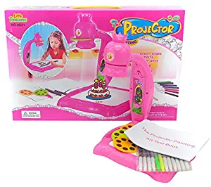 Little Treasures Projector Painting Set 3-in-1 High Tech Learning for Children Including Table Lamp, Projection with 3 Lantern Slides, 21 Patterns/12 Water Pens