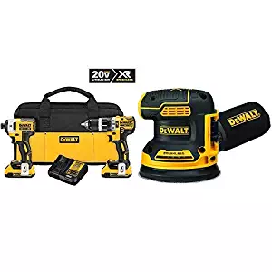 DEWALT 20V MAX XR Brushless Impact Driver and Hammer Drill Combo Kit , Compact 2.0Ah (DCK287D2) with 20V MAX Brushless Orbital Sander (Tool Only)