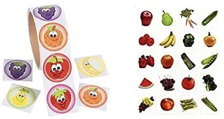 Just4fun 320 Fruits & Vegetables Stickers - 2 Rolls of 100 Fruits & 6 Sheets of 20 Veggies Vegetables Nutrition Health - Teacher Motivational Rewards Education Classroom Party Favors