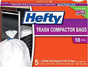 Hefty Compactor Heavy Duty Trash Bags - 18 Gallon, 12 Packs of 5 Count (60 Total)