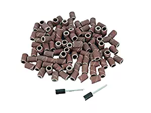 TEMO 100 PC 1/4 inch (6mm) Sand Drum Grit 240 Fine with 2 pc 1/8 inch (3mm) Mandrel fit Dremel and Compatible Rotary Tools
