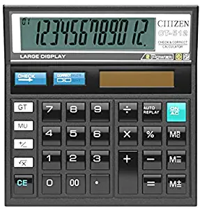 Citizen Desktop Calculator, Standard Function Handheld Calculator Dual Power with 12 Digit Large,LCD Display.