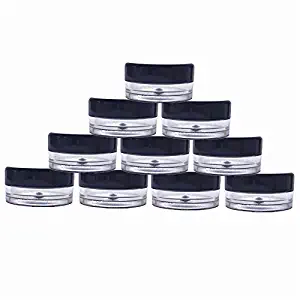 (50 Pieces, Black Lid) 5gram/5ml Round Clear Container Jars with Black Screw Cap Lids for Lip Balms, Makeup Samples Makeup Eye Shadow Nails Powder Jewelry - BPA Free
