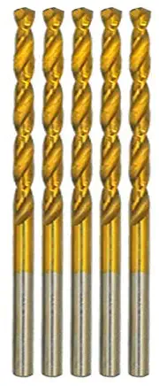 amoolo 3/8" Titanium Drill Bits (5pcs), Premium 4341 HSS Metal Drill Bits for Wood, Metal, Steel, Plastic, Aluminum Alloy