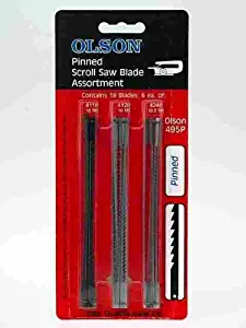 Olson Scroll Saw Blade Assortment Pin End, Skip Tooth 5 " 10 Tpi, 15 Tpi, 18.5 Tpi Card Of 18