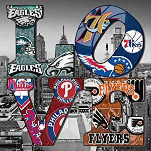 PHILADELPHIA City collage on LOVE on CANVAS stretched on wood Wall art Decor Made in US (20X20, city background)