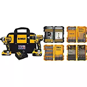 DEWALT DCK287D1M1 20V Cordless Hammerdrill and Impact Driver Combo Kit with DEWALT DWA2FTS100 Screwdriving and Drilling Set, 100 Piece