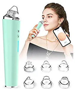 Electric Blackhead Remover, Visual Electric Facial Pore Cleaner Phone Linked Display WiFi Beauty Device for Skin Care, Powerful Removal Blackhead Acne Extractor with 6 Replaceable Probes (Green)