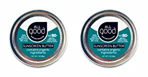 All Good Organic Sunscreen Butter - Zinc Oxide - Coral Reef Safe - Water Resistant - UVA/UVB Broad Spectrum - SPF 50+ (1 oz)(2-Pack)