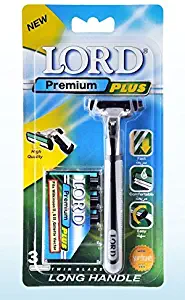 Lord II Razor with Long Rubber Handle ATRA Compatible Twin Blade Razor and 1 Pack of 3 cartridges