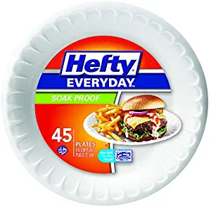 Hefty Everyday 9 Inch Foam Plates, White, 45 Count.