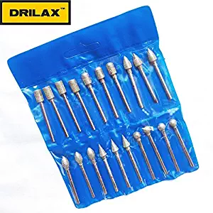 DRILAX 20 pcs 1/8 inch Shank Diamond Grinding Burr Drill Bits Sets For Dremel Rotary Jewelry Making Tools