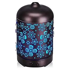Metal Art 100ML Aromatherapy Essential Oil Diffuser,Humidifier,Ultrasonic,Quiet,Cool Mist,Adjustable Mode,Time Setting,Color Light Changing,Waterless Auto Off,for Baby,Home, Office,Gifts,Yoga,Zen
